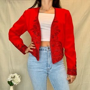 Vintage embroidered red blazer